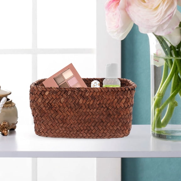 Luxshiny 1Pc Orange Woven Storage Basket for Home Desktop Sundries Holder and Organizer