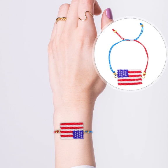 Luxshiny 1Pc Patriotic Bead Bracelet Usa Flag Design Wrist Rope for 4th of July and Memorial Day
