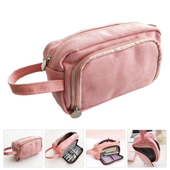 Luxshiny 1Pc Pink Zipper Stationery Pouch Thick Canvas Pen Holder for Office and Student Supplies