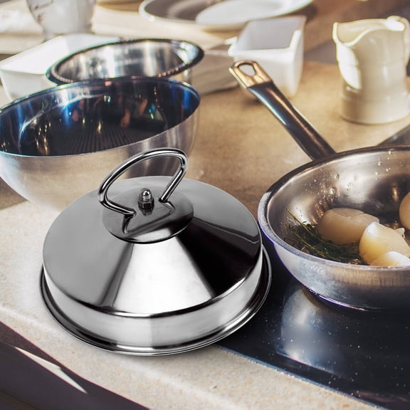 Luxshiny 1Pc Plated Silver Pot Cover Steamer Protective Lid Heat Resistant Splash Guard with Easy Grip Handle for Kitchen