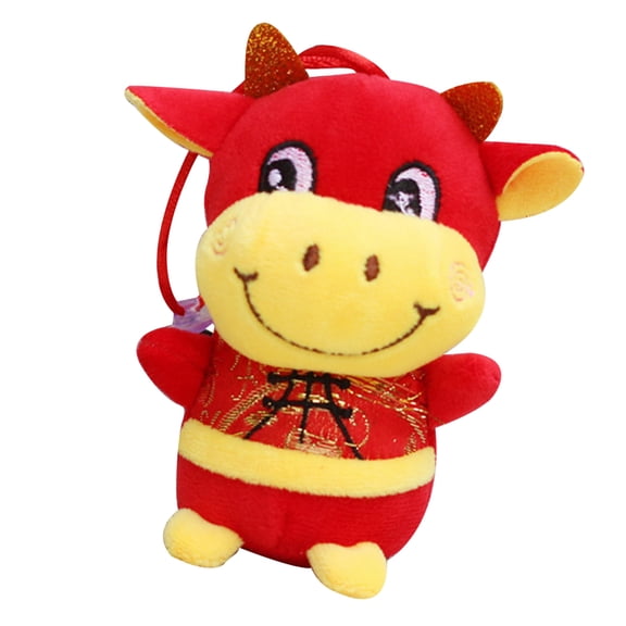 Luxshiny 1Pc Red Plush Ox Ornament Hanging Decoration for Joyful New Year Atmosphere