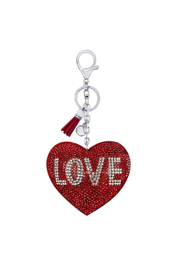 1Pc Rhinestone Inlaid Red Heart Shape Key Chain Stylish Love Pendant Bag Ornament