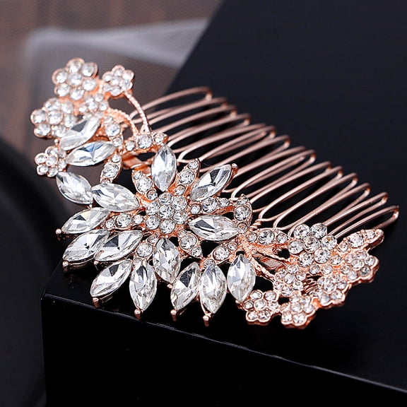 Luxshiny 1Pc Rose Gold Bridal Haircombs with Durable Alloy and Glamorous Rhinestones