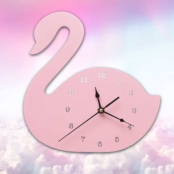 Luxshiny 1Pc Silent Hanging Wood Clock Pink Wall Clock Swan Shape Decorative for Study Room