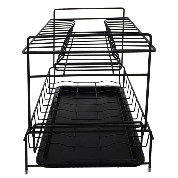 Luxshiny Black Double-Deck Kitchen Storage Rack With Draining Tray