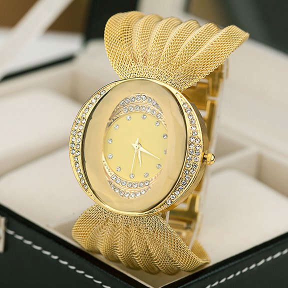Luxshiny 1Pc Unique Oval Watch with Mesh Strap and Stylish Design