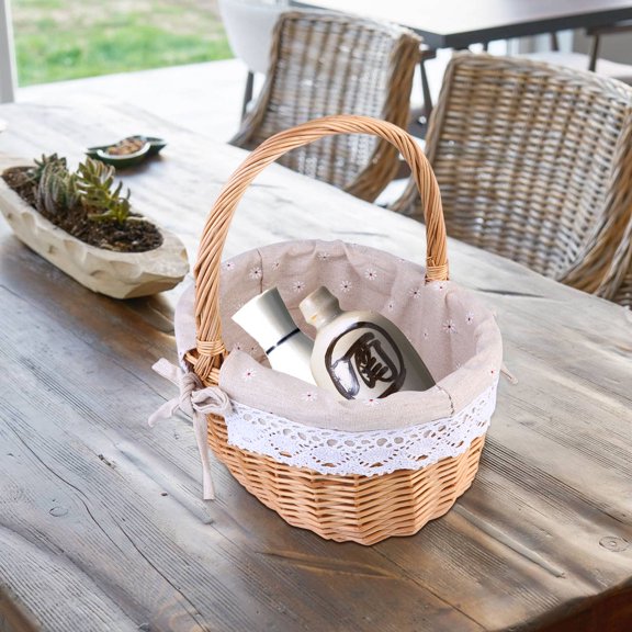 Luxshiny 1Pc Willow Basket with Textured Linen Cover Sturdy Rattan Decorative Dessert Basket