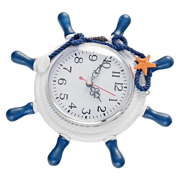 Luxshiny 1Pc Blue Wooden Wall Clock with Decorative Sea Star Ideal for Bedroom and Office