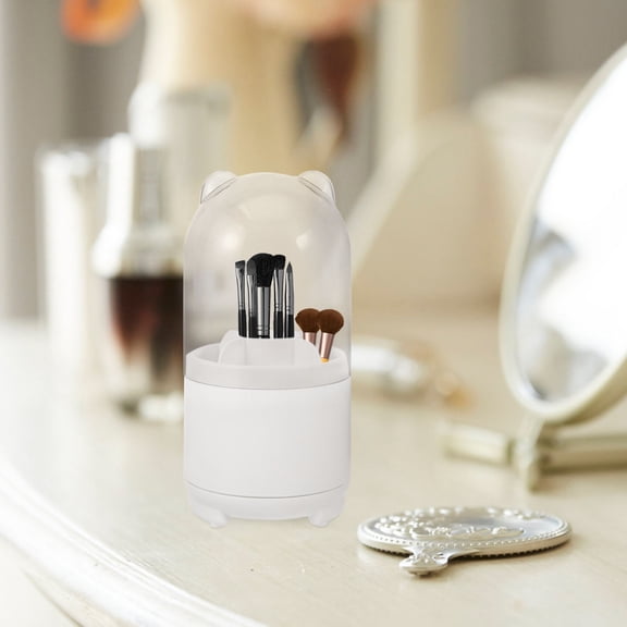 Luxshiny 1Pcs Bear Ears Shape White Makeup Brush Organizer for Vanity with Rotatable Design 26x4.7in