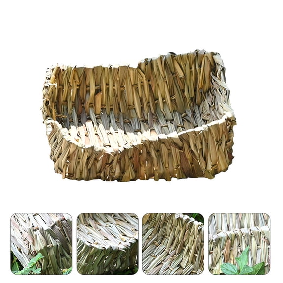 Luxshiny Portable Rabbit Bed Light Brown Reed Grass 1Pack