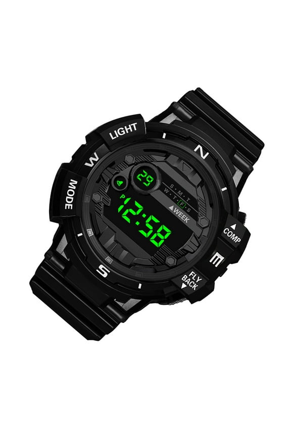 1Pcs Student Strap Watch with Luminous and Waterproof Functions Black PVC and Stainless Steel Sports Watch