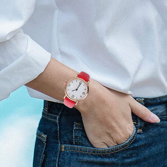 Luxshiny Wristwatch for Women Simple Style Red Alloy 1Pcs for Dating