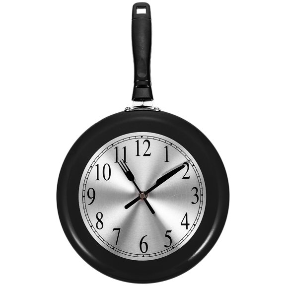 Luxshiny 1Set Creative Wall Clock Black Frying Pan Style Non Ticking Silent Sweep