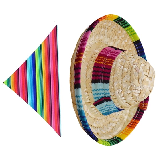 Luxshiny 1Set Dog Straw Woven Hat with Triangular Mexican Bandana Cute Costume for Small Pets