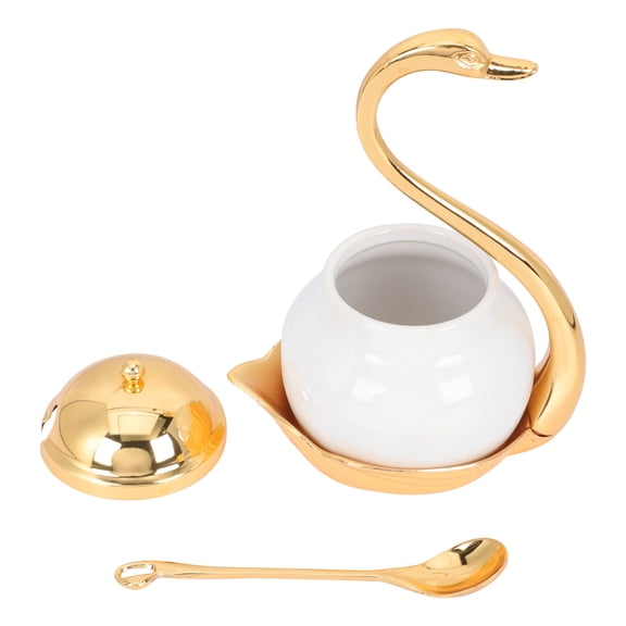 Luxshiny 1Set Golden Aluminum Alloy Sugar Jar Kitchen Storage Container for Seasoning Condiment and Coffee