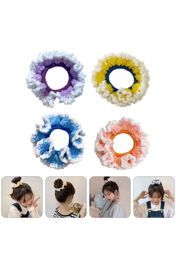 1Set Hand Woven Hair Rings in Assorted Colors Durable Knitted Hair Scrunchies for Styling