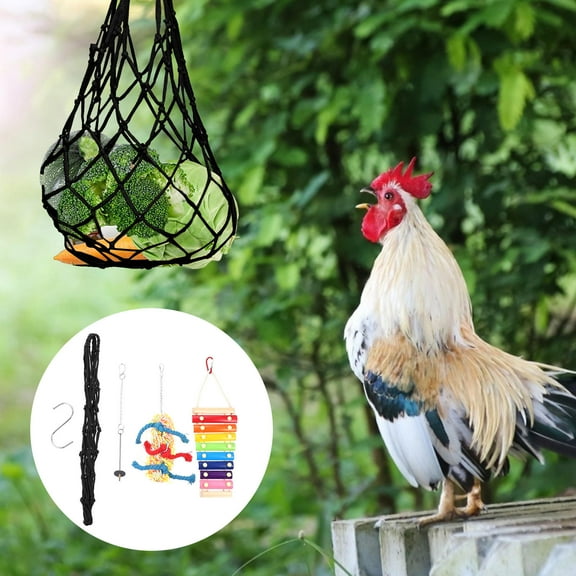 Luxshiny 1Set Hanging Rooster and Hen Plaything Assorted Colors Fun Chicken Cage Pet Supplies