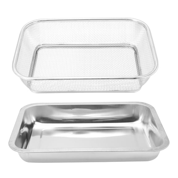 Luxshiny 1 Set Stainless Steel Oil Spill Net Rectangular Frying Oil Drain Rack For Home Use