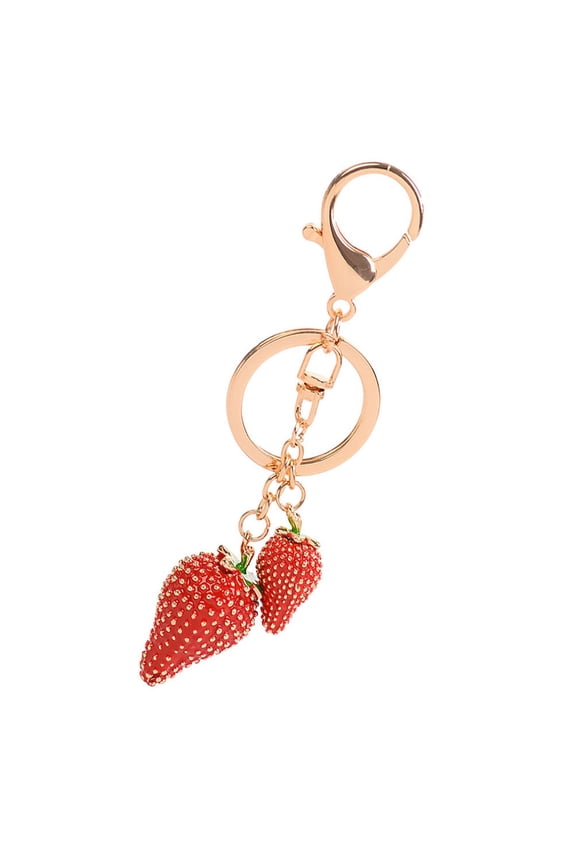 1Set Mini Strawberry Pendant Key Pendants Red Plastic Metal Cute Keyring For Women Handbag Backpack Daily Use
