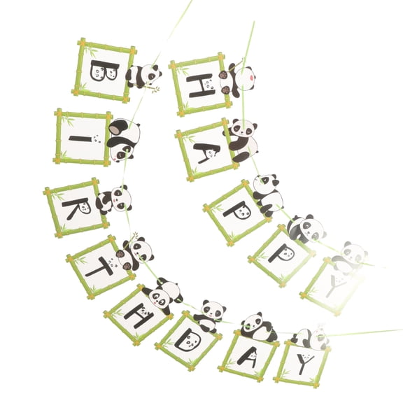 Luxshiny 1Set Panda Birthday Banner Party Decoration Paper Flags Easy Install Festive Atmosphere