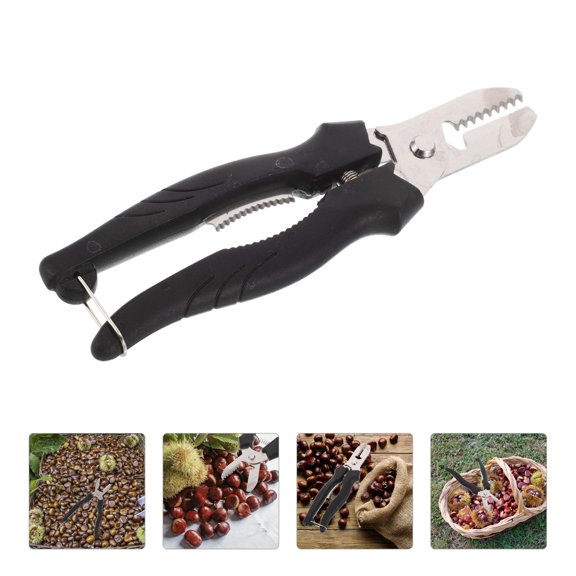 Luxshiny Portable Stainless Steel Chestnut Opener and Cracker Tool Set with Ergonomic Black Handle for Easy Shelling