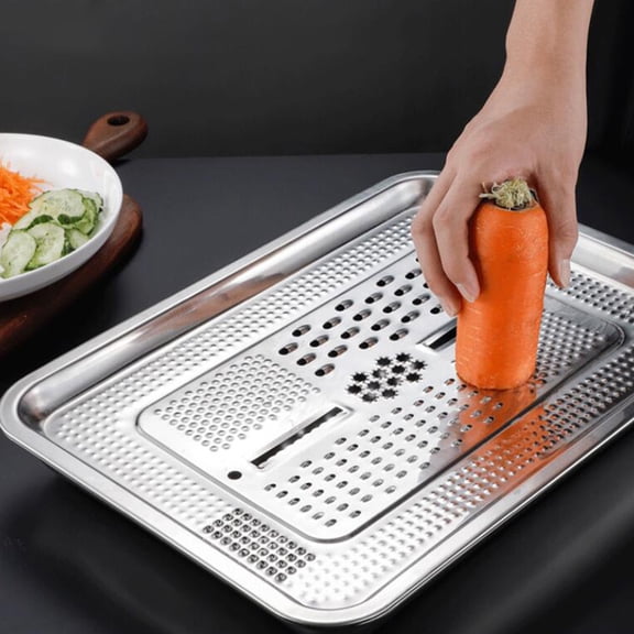 Luxshiny 1Set Practical Stainless Steel Grater Plate for Household Kitchen Use with Storage Tray