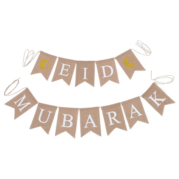 Luxshiny 1Set Ramadan Hanging Flag Eid Mubarak Banner with Rustic Linen Material