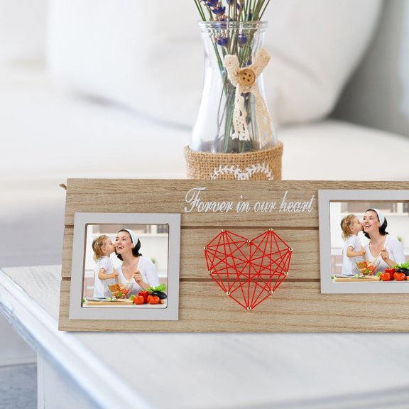 Luxshiny 1Set Red Wood Photo Frame Decoration with Heart String Art for Desktop Picture Display