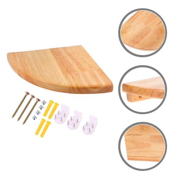 Luxshiny 1Set Small Wooden Corner Shelf Adhesive Floating Wall Mounted Storage Shelf Khaki