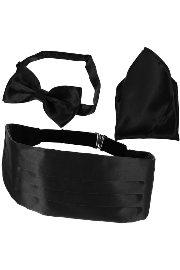 1Set Classic Black Polyester Cummerbund and Bow Tie Set for Church Meetings and Parties