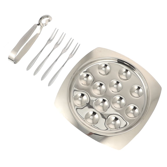 Luxshiny 1Set Stainless Steel Escargot Plate with Forks and Tongs for Convenient Home Use