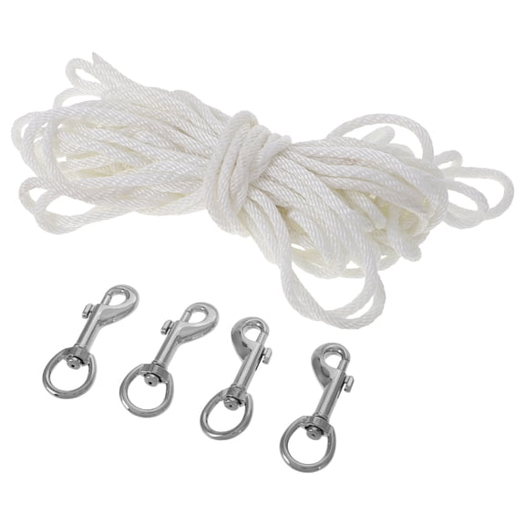 Luxshiny 1Set White Flag Pole Rope and Clips Kit with Smooth Hooks for Easy Installation and Secure Outdoor Use