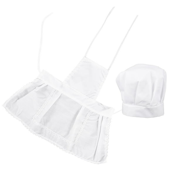Luxshiny 1Set Sleeveless Kitchen Cooking Apron and Chef Hat Set in White with Storage Pocket