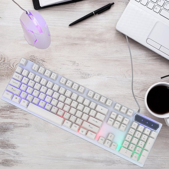 Luxshiny 1Set Wired Mechanical Gaming Keyboard Mouse Combo White with High Definition Characters