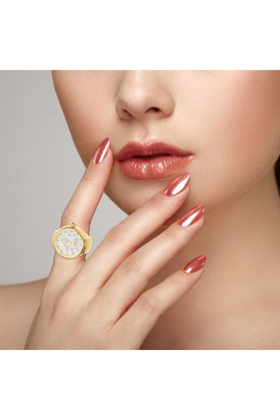 Women Finger Watch Electronic Ring Watch Golden Zinc Alloy 1Pcs