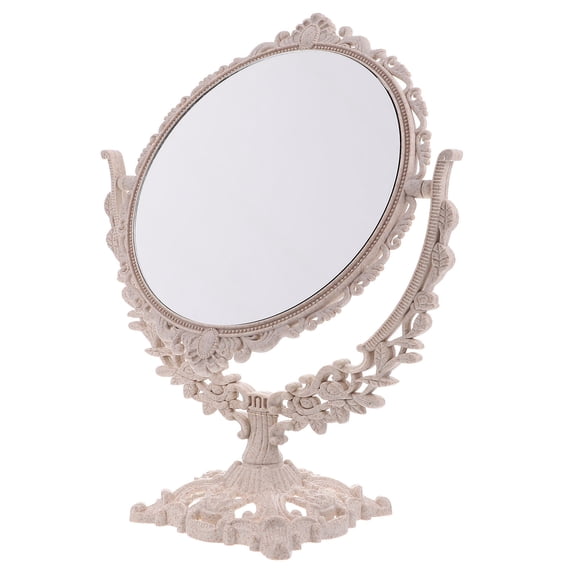 Luxshiny 1pc Vintage Round Standing Mirror with Double Sides and Rotating Feature