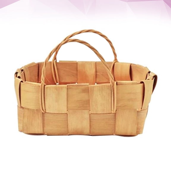 Luxshiny Wood Woven Storage Basket - Rustic Fruit and Vegetable Organizer, Multi-Purpose Sundries Container for Home Decoration