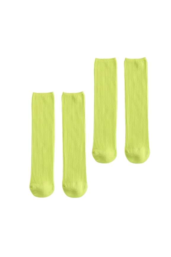 Luxshiny 2 Pairs of Boys Girls Socks Solid Colour Cotton Fluorescent Green Keep Warm Holiday