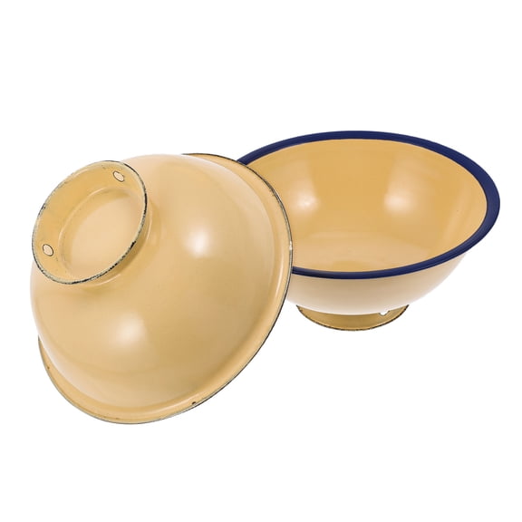 Luxshiny Retro Style Enamel Bowls Yellow for Home and Restaurant Use 2Pcs