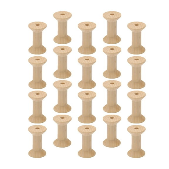 Luxshiny 20 Pcs Vintage Wood Spools for Crafts Hour Glass Shaped for Craftsmen Wire Light Yellow