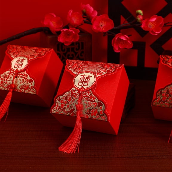 Luxshiny 20Pcs Red Paper Present Packaging Case Creative Wedding Candy Box with Lightweight Tassel Decoration