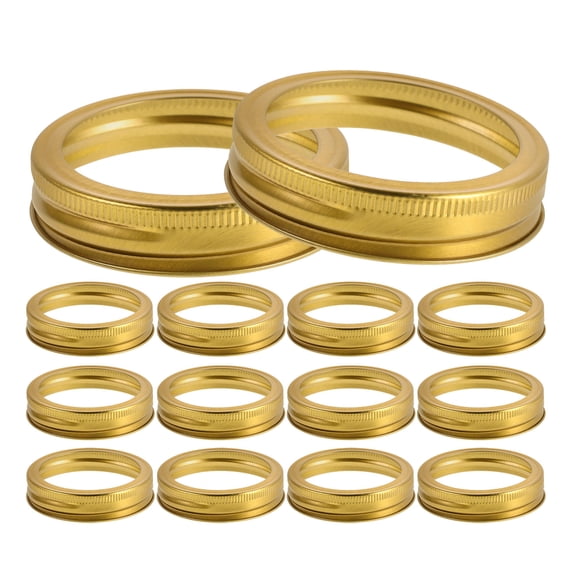 Luxshiny 24Pcs Golden Mason Jar Lid Rings Tinplate Bands for Wide Mouth Jar Storage and Sealing