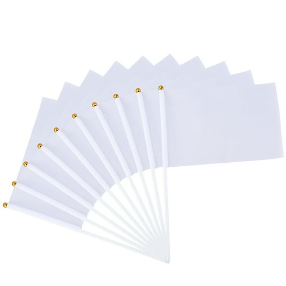 Luxshiny 24Pcs Hand Operated White Waving Flag Great for Festivals Racing Events and Sports Gatherings