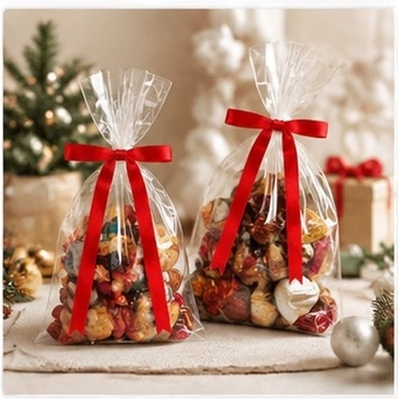 Luxshiny 24Pcs Red Satin Twist Ties with Small Bows for Crafting and Treat Bag Decoration