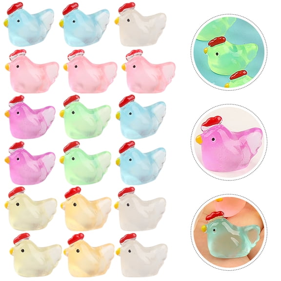 Luxshiny 24pcs Miniature Chicken Figurines Resin Glow in Dark Ornaments for DIY Enthusiasts