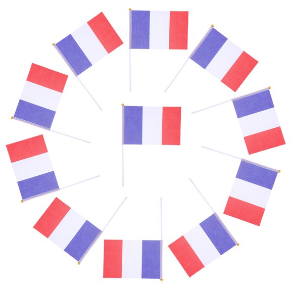 Luxshiny 25Pcs Small French Flags with Pole for Desktop Celebrations and Office Use