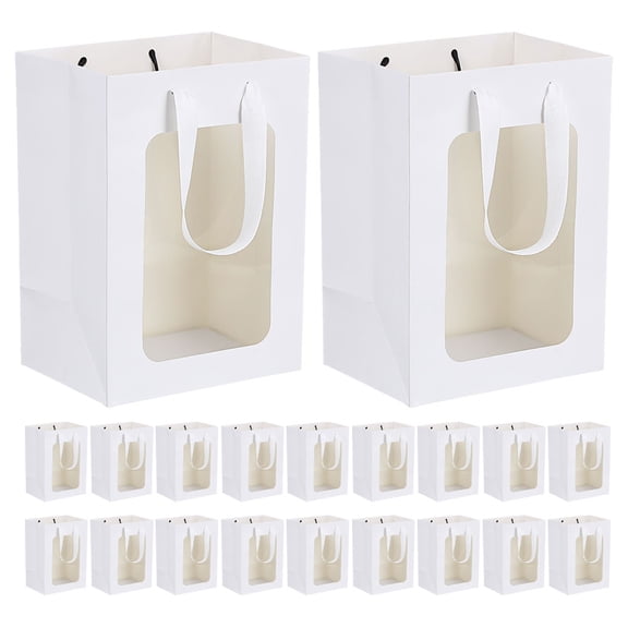 Luxshiny 25Pcs White Paper Present Bags for present Wrapping Party Favors and Flower Presentation 9.8x7.1x5.1in