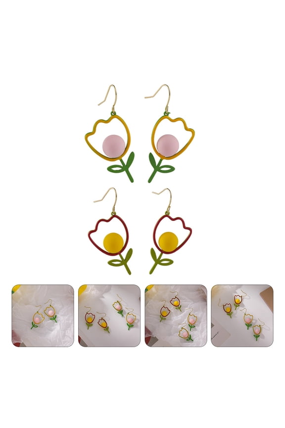 2Pairs Decorative Ear Studs Fashion Ear Ornament Tulip Design Durable for Masquerade