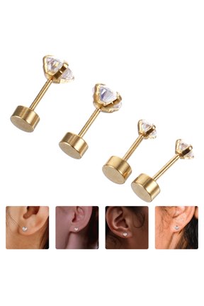 2 Pairs Elegant Gold Tone Ear Studs, Durable Wear-Resistant Stainless Steel Material for Everyday Comfort