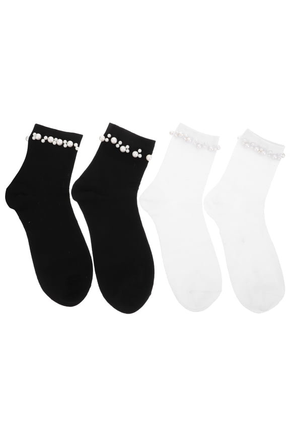 2 Pairs Crew Socks for Women Cute Easy to Clean White for Daily Wear